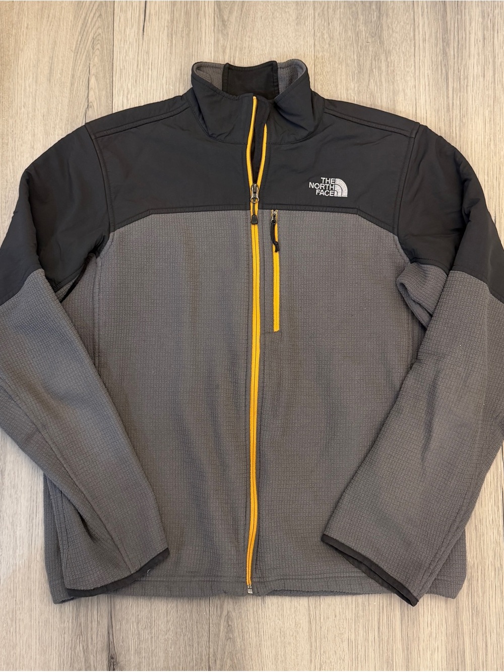 The North Face Gray and Black Fleece Jacket with Yellow Zipper
